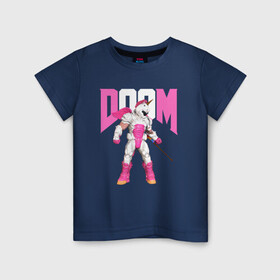Детская футболка хлопок с принтом Doom Eternal единорог в Курске, 100% хлопок | круглый вырез горловины, полуприлегающий силуэт, длина до линии бедер | doom eternal | doom guy | unicorn | дум | дум гай | дум этернал | единорог | игра | персонаж | прикол