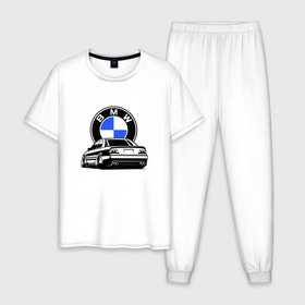 Мужская пижама хлопок с принтом BMW (JDM) в Курске, 100% хлопок | брюки и футболка прямого кроя, без карманов, на брюках мягкая резинка на поясе и по низу штанин
 | bmw | bmw performance | m | motorsport | performance | бмв | бэха | моторспорт