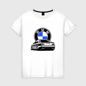 Женская футболка хлопок с принтом BMW (JDM) в Курске, 100% хлопок | прямой крой, круглый вырез горловины, длина до линии бедер, слегка спущенное плечо | bmw | bmw performance | m | motorsport | performance | бмв | бэха | моторспорт