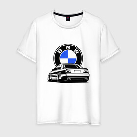 Мужская футболка хлопок с принтом BMW (JDM) в Курске, 100% хлопок | прямой крой, круглый вырез горловины, длина до линии бедер, слегка спущенное плечо. | bmw | bmw performance | m | motorsport | performance | бмв | бэха | моторспорт