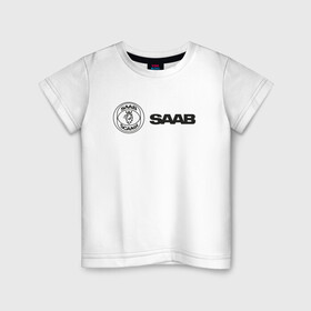 Детская футболка хлопок с принтом Saab Black Logo в Курске, 100% хлопок | круглый вырез горловины, полуприлегающий силуэт, длина до линии бедер | Тематика изображения на принте: auto | saab | scania | авто | автомобиль | ам | машина | сааб
