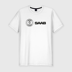 Мужская футболка хлопок Slim с принтом Saab Black Logo в Курске, 92% хлопок, 8% лайкра | приталенный силуэт, круглый вырез ворота, длина до линии бедра, короткий рукав | auto | saab | scania | авто | автомобиль | ам | машина | сааб