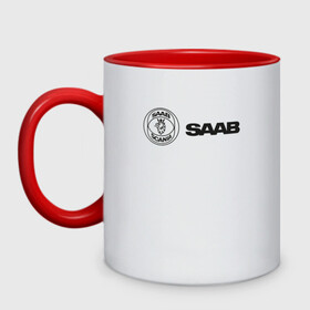 Кружка двухцветная с принтом Saab Black Logo в Курске, керамика | объем — 330 мл, диаметр — 80 мм. Цветная ручка и кайма сверху, в некоторых цветах — вся внутренняя часть | auto | saab | scania | авто | автомобиль | ам | машина | сааб