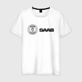 Мужская футболка хлопок с принтом Saab Black Logo в Курске, 100% хлопок | прямой крой, круглый вырез горловины, длина до линии бедер, слегка спущенное плечо. | Тематика изображения на принте: auto | saab | scania | авто | автомобиль | ам | машина | сааб