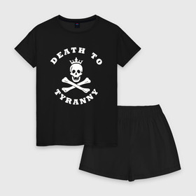 Женская пижама с шортиками хлопок с принтом death to tyranny в Курске, 100% хлопок | футболка прямого кроя, шорты свободные с широкой мягкой резинкой | anarchy | death | skull | tyranny | анархия | веселый роджер | картинки | пираты | прикольные | череп