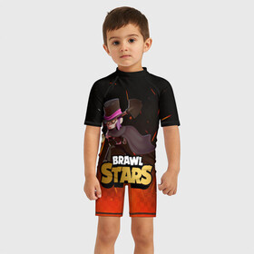 Детский купальный костюм 3D с принтом Brawl stars Mortis Мортис в Курске, Полиэстер 85%, Спандекс 15% | застежка на молнии на спине | brawl | brawl stars | brawlstars | brawl_stars | jessie | mortis | бравл | бравлстарс | мортис