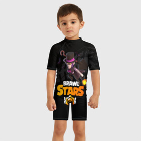 Детский купальный костюм 3D с принтом Brawl stars Mortis Мортис в Курске, Полиэстер 85%, Спандекс 15% | застежка на молнии на спине | brawl | brawl stars | brawlstars | brawl_stars | jessie | mortis | бравл | бравлстарс | ворон | мортис