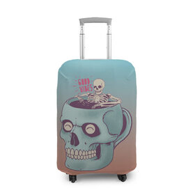 Чехол для чемодана 3D с принтом Good Viber в Курске, 86% полиэфир, 14% спандекс | двустороннее нанесение принта, прорези для ручек и колес | good vibes | horror | кофе | кружка | напиток | психоделика | пятница 13 | скелет | ужасы | хэллоуин | череп