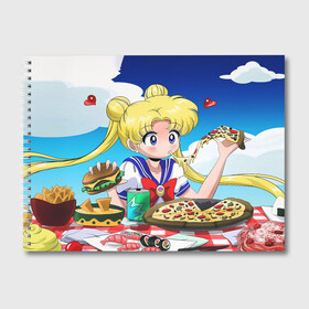 Альбом для рисования с принтом Пицца Мун в Курске, 100% бумага
 | матовая бумага, плотность 200 мг. | anime | food | japan | manga | pizza | sailor moon | аниме | девочка | девушка | еда | лунная призма | манга | пицца | сейлор мун | сэйлор мун | япония