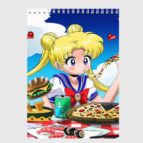 Скетчбук с принтом Пицца Мун в Курске, 100% бумага
 | 48 листов, плотность листов — 100 г/м2, плотность картонной обложки — 250 г/м2. Листы скреплены сверху удобной пружинной спиралью | anime | food | japan | manga | pizza | sailor moon | аниме | девочка | девушка | еда | лунная призма | манга | пицца | сейлор мун | сэйлор мун | япония