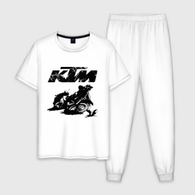 Мужская пижама хлопок с принтом KTM в Курске, 100% хлопок | брюки и футболка прямого кроя, без карманов, на брюках мягкая резинка на поясе и по низу штанин
 | enduro | ktm | moto | motocycle | sportmotorcycle | ктм | мото | мотоспорт