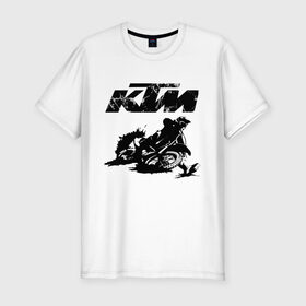 Мужская футболка хлопок Slim с принтом KTM в Курске, 92% хлопок, 8% лайкра | приталенный силуэт, круглый вырез ворота, длина до линии бедра, короткий рукав | Тематика изображения на принте: enduro | ktm | moto | motocycle | sportmotorcycle | ктм | мото | мотоспорт
