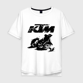 Мужская футболка хлопок Oversize с принтом KTM в Курске, 100% хлопок | свободный крой, круглый ворот, “спинка” длиннее передней части | Тематика изображения на принте: enduro | ktm | moto | motocycle | sportmotorcycle | ктм | мото | мотоспорт