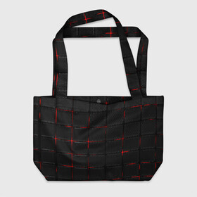 Пляжная сумка 3D с принтом 3D Плиты Red & Black в Курске, 100% полиэстер | застегивается на металлическую кнопку; внутренний карман застегивается на молнию. Стенки укреплены специальным мягким материалом, чтобы защитить содержимое от несильных ударов
 | 3d | 3д | 3д полосы | led | led подсветка | красночерный | красный | полосы | свет | свечение | текстуры | черно красный | черный