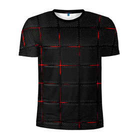 Мужская футболка 3D спортивная с принтом 3D Плиты Red & Black в Курске, 100% полиэстер с улучшенными характеристиками | приталенный силуэт, круглая горловина, широкие плечи, сужается к линии бедра | 3d | 3д | 3д полосы | led | led подсветка | красночерный | красный | полосы | свет | свечение | текстуры | черно красный | черный