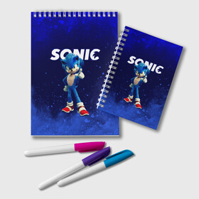 Блокнот с принтом SONIC в Курске, 100% бумага | 48 листов, плотность листов — 60 г/м2, плотность картонной обложки — 250 г/м2. Листы скреплены удобной пружинной спиралью. Цвет линий — светло-серый
 | animal | games | hedgehog | sega | sonic | speed | speed sonic | быстрый ёж | ёж | ёжик | игры | персонаж | сега | синий ёж | скорость | соник