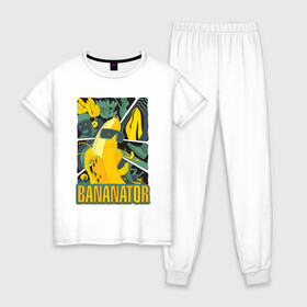Женская пижама хлопок с принтом BANANATOR в Курске, 100% хлопок | брюки и футболка прямого кроя, без карманов, на брюках мягкая резинка на поясе и по низу штанин | банан | босс | дизайн | еда | желтый | подарок | стиль | терминатор