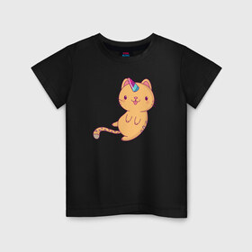 Детская футболка хлопок с принтом Котик - Единорожик в Курске, 100% хлопок | круглый вырез горловины, полуприлегающий силуэт, длина до линии бедер | cat | happy | unicorn | единорог | единорожка | киса | кот | котенок | котэ | котя | кошак | кошка | милый | рыжий | хороший