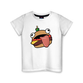 Детская футболка хлопок с принтом Fortnite Burger в Курске, 100% хлопок | круглый вырез горловины, полуприлегающий силуэт, длина до линии бедер | Тематика изображения на принте: burger | cybersport | esport | fortnite | game | logo | бургер | игра | киберспорт | фортнайт