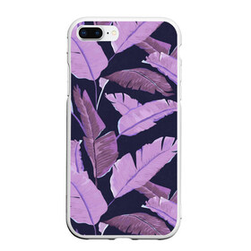 Чехол для iPhone 7Plus/8 Plus матовый с принтом Tropical leaves 4 purple в Курске, Силикон | Область печати: задняя сторона чехла, без боковых панелей | leaves | palms. тропические | tropical | листья | пальмы