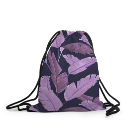 Рюкзак-мешок 3D с принтом Tropical leaves 4 purple в Курске, 100% полиэстер | плотность ткани — 200 г/м2, размер — 35 х 45 см; лямки — толстые шнурки, застежка на шнуровке, без карманов и подкладки | leaves | palms. тропические | tropical | листья | пальмы
