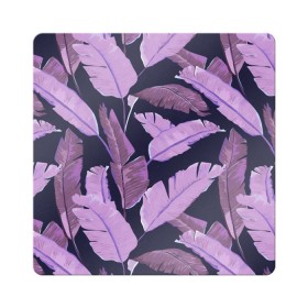 Магнит виниловый Квадрат с принтом Tropical leaves 4 purple в Курске, полимерный материал с магнитным слоем | размер 9*9 см, закругленные углы | leaves | palms. тропические | tropical | листья | пальмы