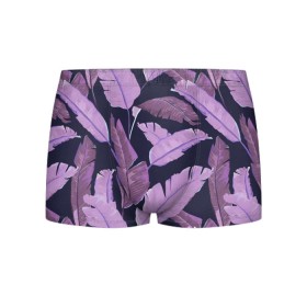 Мужские трусы 3D с принтом Tropical leaves 4 purple в Курске, 50% хлопок, 50% полиэстер | классическая посадка, на поясе мягкая тканевая резинка | Тематика изображения на принте: leaves | palms. тропические | tropical | листья | пальмы