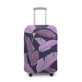 Чехол для чемодана 3D с принтом Tropical leaves 4 purple в Курске, 86% полиэфир, 14% спандекс | двустороннее нанесение принта, прорези для ручек и колес | leaves | palms. тропические | tropical | листья | пальмы