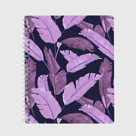 Тетрадь с принтом Tropical leaves 4 purple в Курске, 100% бумага | 48 листов, плотность листов — 60 г/м2, плотность картонной обложки — 250 г/м2. Листы скреплены сбоку удобной пружинной спиралью. Уголки страниц и обложки скругленные. Цвет линий — светло-серый
 | leaves | palms. тропические | tropical | листья | пальмы