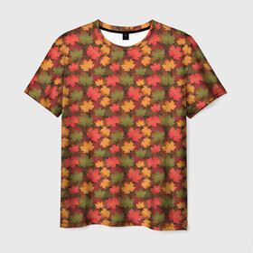 Мужская футболка 3D с принтом Maple leaves в Курске, 100% полиэфир | прямой крой, круглый вырез горловины, длина до линии бедер | Тематика изображения на принте: leaves | maple | клён | кленовые | листопад | листья