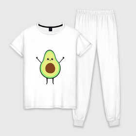 Женская пижама хлопок с принтом Милый авокадо в Курске, 100% хлопок | брюки и футболка прямого кроя, без карманов, на брюках мягкая резинка на поясе и по низу штанин | avocado | авокадо | еда | милый авокадо | прикольная картинка | фрукт