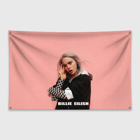 Флаг-баннер с принтом Billie Eilish в Курске, 100% полиэстер | размер 67 х 109 см, плотность ткани — 95 г/м2; по краям флага есть четыре люверса для крепления | bad guy | billie eilish | артист | билли айлиш | музыка | певец | фото
