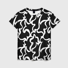 Женская футболка 3D с принтом Чёрно-белая мозаика в Курске, 100% полиэфир ( синтетическое хлопкоподобное полотно) | прямой крой, круглый вырез горловины, длина до линии бедер | абстракция | белый | бесшовный | декоративный | дублировать | мозаика | орнамент | пазл | повторять | пятна | узор | чёрный
