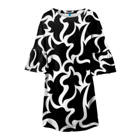 Детское платье 3D с принтом Чёрно-белая мозаика в Курске, 100% полиэстер | прямой силуэт, чуть расширенный к низу. Круглая горловина, на рукавах — воланы | абстракция | белый | бесшовный | декоративный | дублировать | мозаика | орнамент | пазл | повторять | пятна | узор | чёрный