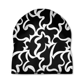 Шапка 3D с принтом Чёрно-белая мозаика в Курске, 100% полиэстер | универсальный размер, печать по всей поверхности изделия | абстракция | белый | бесшовный | декоративный | дублировать | мозаика | орнамент | пазл | повторять | пятна | узор | чёрный