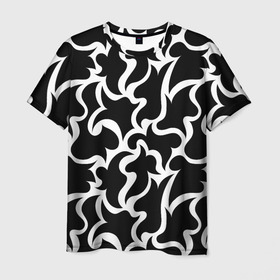 Мужская футболка 3D с принтом Чёрно-белая мозаика в Курске, 100% полиэфир | прямой крой, круглый вырез горловины, длина до линии бедер | абстракция | белый | бесшовный | декоративный | дублировать | мозаика | орнамент | пазл | повторять | пятна | узор | чёрный