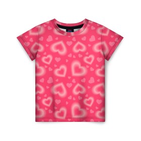 Детская футболка 3D с принтом Сердечки в Курске, 100% гипоаллергенный полиэфир | прямой крой, круглый вырез горловины, длина до линии бедер, чуть спущенное плечо, ткань немного тянется | любовь | розовый | романтика | сердечко | сердце