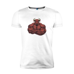 Мужская футболка премиум с принтом Красный Бык в Курске, 92% хлопок, 8% лайкра | приталенный силуэт, круглый вырез ворота, длина до линии бедра, короткий рукав | Тематика изображения на принте: 