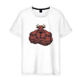 Мужская футболка хлопок с принтом Красный Бык в Курске, 100% хлопок | прямой крой, круглый вырез горловины, длина до линии бедер, слегка спущенное плечо. | Тематика изображения на принте: 