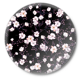 Значок с принтом САКУРА | SAKURA в Курске,  металл | круглая форма, металлическая застежка в виде булавки | chery | flowers | japan | sakura | вишня | растения | сакура | цветы | цветы сакуры | япония