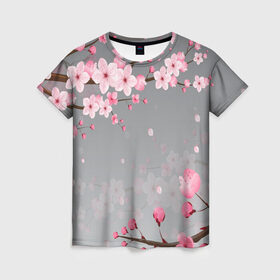 Женская футболка 3D с принтом САКУРА в Курске, 100% полиэфир ( синтетическое хлопкоподобное полотно) | прямой крой, круглый вырез горловины, длина до линии бедер | chery | flowers | japan | sakura | вишня | растения | сакура | цветы | цветы сакуры | япония