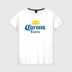 Женская футболка хлопок с принтом Corona Extra Коронавирус в Курске, 100% хлопок | прямой крой, круглый вырез горловины, длина до линии бедер, слегка спущенное плечо | beer | corona | corona virus | coronavirus | virus | вирус | корона | коронавирус