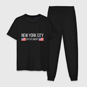 Мужская пижама хлопок с принтом NEW YORK в Курске, 100% хлопок | брюки и футболка прямого кроя, без карманов, на брюках мягкая резинка на поясе и по низу штанин
 | america | city | new | ny | of | states | united | usa | york | америка | американская | америки | йорк | нью | нью йорк | свобода | сша | туризм | туристическая | флаг | флаги