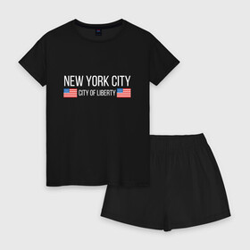 Женская пижама с шортиками хлопок с принтом NEW YORK в Курске, 100% хлопок | футболка прямого кроя, шорты свободные с широкой мягкой резинкой | america | city | new | ny | of | states | united | usa | york | америка | американская | америки | йорк | нью | нью йорк | свобода | сша | туризм | туристическая | флаг | флаги