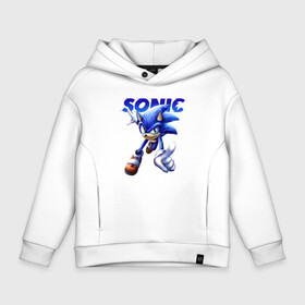 Детское худи Oversize хлопок с принтом SONIC в Курске, френч-терри — 70% хлопок, 30% полиэстер. Мягкий теплый начес внутри —100% хлопок | боковые карманы, эластичные манжеты и нижняя кромка, капюшон на магнитной кнопке | animal | games | hedgehog | sega | sonic | speed | speed sonic | быстрый ёж | ёж | ёжик | игры | персонаж | сега | синий ёж | скорость | соник