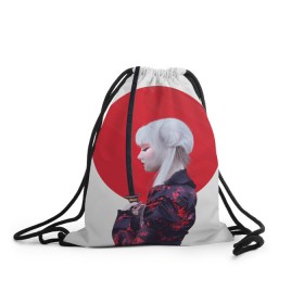 Рюкзак-мешок 3D с принтом Самурай в Курске, 100% полиэстер | плотность ткани — 200 г/м2, размер — 35 х 45 см; лямки — толстые шнурки, застежка на шнуровке, без карманов и подкладки | воин | рисунок | сакура | самурай. девушка