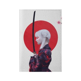 Обложка для паспорта матовая кожа с принтом Самурай в Курске, натуральная матовая кожа | размер 19,3 х 13,7 см; прозрачные пластиковые крепления | Тематика изображения на принте: воин | рисунок | сакура | самурай. девушка