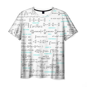 Мужская футболка 3D с принтом Математические формулы в Курске, 100% полиэфир | прямой крой, круглый вырез горловины, длина до линии бедер | Тематика изображения на принте: алгебра | вычисления | геометрия | дроби | интегралы | матан | математика | студентам | формулы | школа | шпаргалка