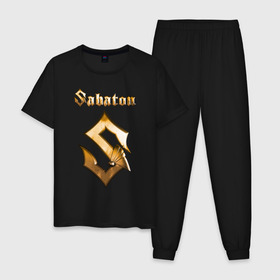 Мужская пижама хлопок с принтом SABATON в Курске, 100% хлопок | брюки и футболка прямого кроя, без карманов, на брюках мягкая резинка на поясе и по низу штанин
 | sabaton | даниель муллбак | йоаким броден | крис рёланд | оскар монтелиус | пэр сундстрём | рикард сунден | сабатон | тоббе энглунд | томми юханссон | ханнес ван дал