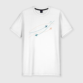 Мужская футболка премиум с принтом Flight track в Курске, 92% хлопок, 8% лайкра | приталенный силуэт, круглый вырез ворота, длина до линии бедра, короткий рукав | авиация | пилот | самолет | стюардесса
